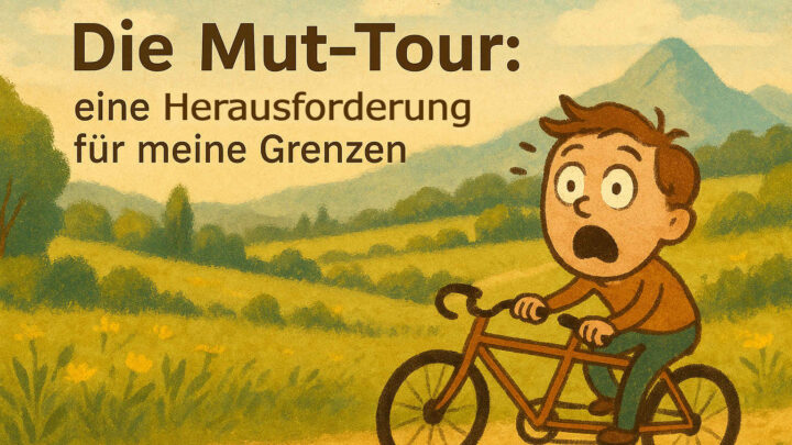 Ein schockierter Mensch fährt auf einem Fahrrad durch das Land