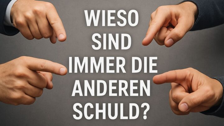 Vier Hände zeigen aufeinander – Symbol für gegenseitige Schuldzuweisungen