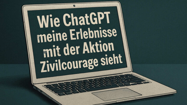 Ein Laptop, auf dem steht: wie ChatGPT meine Erlebnisse mit der Aktion Zivilcourage sieht